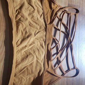 Zenana Plus Size Strappy Triple Criss Cross Caged Bralette Yellow Mustard